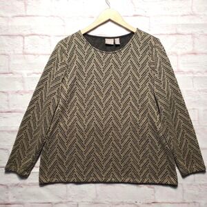 Chicos Sweater Womens XL Tan‎ Textured Chevron Knit Pullover Long Sleeve Casual
